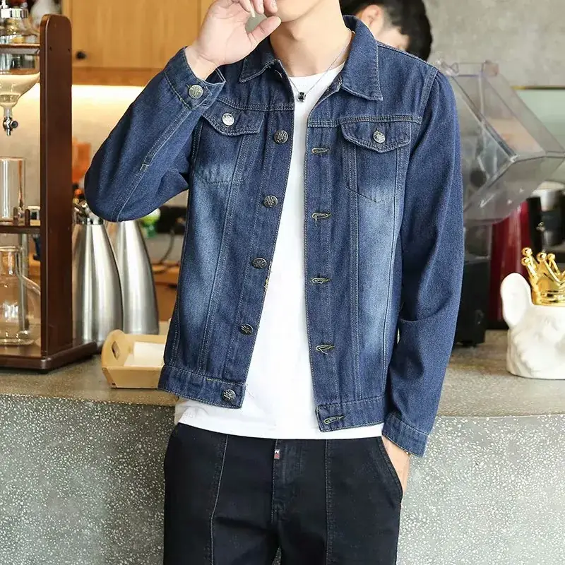 Men's Slim Fit Blue Denim Jacket 2019 Spring - Image 6
