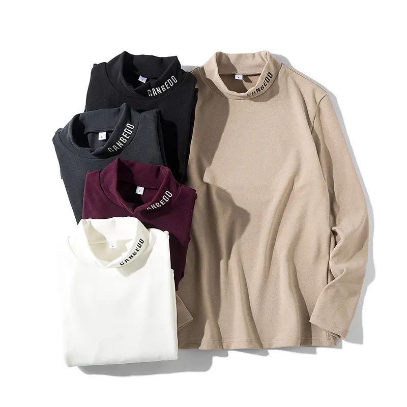 Men Velvet Long Sleeve T-Shirt with Letter Embroidery
