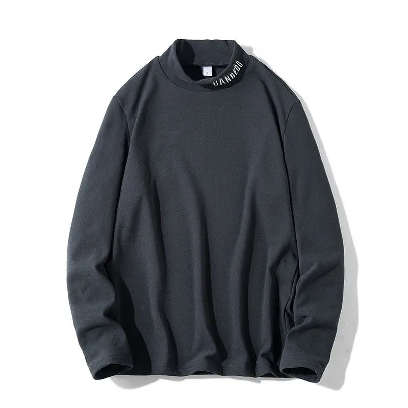 Men Velvet Long Sleeve T-Shirt with Letter Embroidery