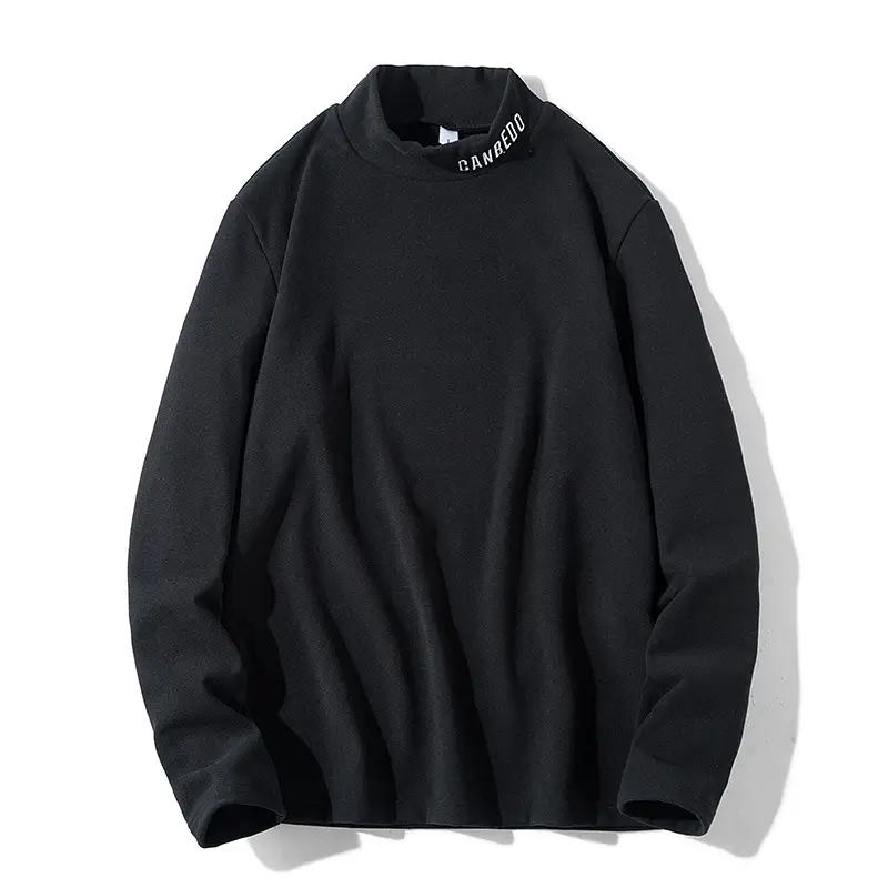Men Velvet Long Sleeve T-Shirt with Letter Embroidery