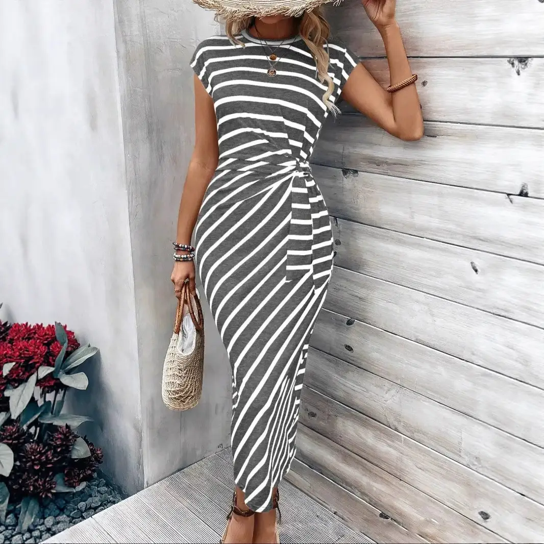 Women's Yellow Waist Tie Dress Summer Wear - Image 39