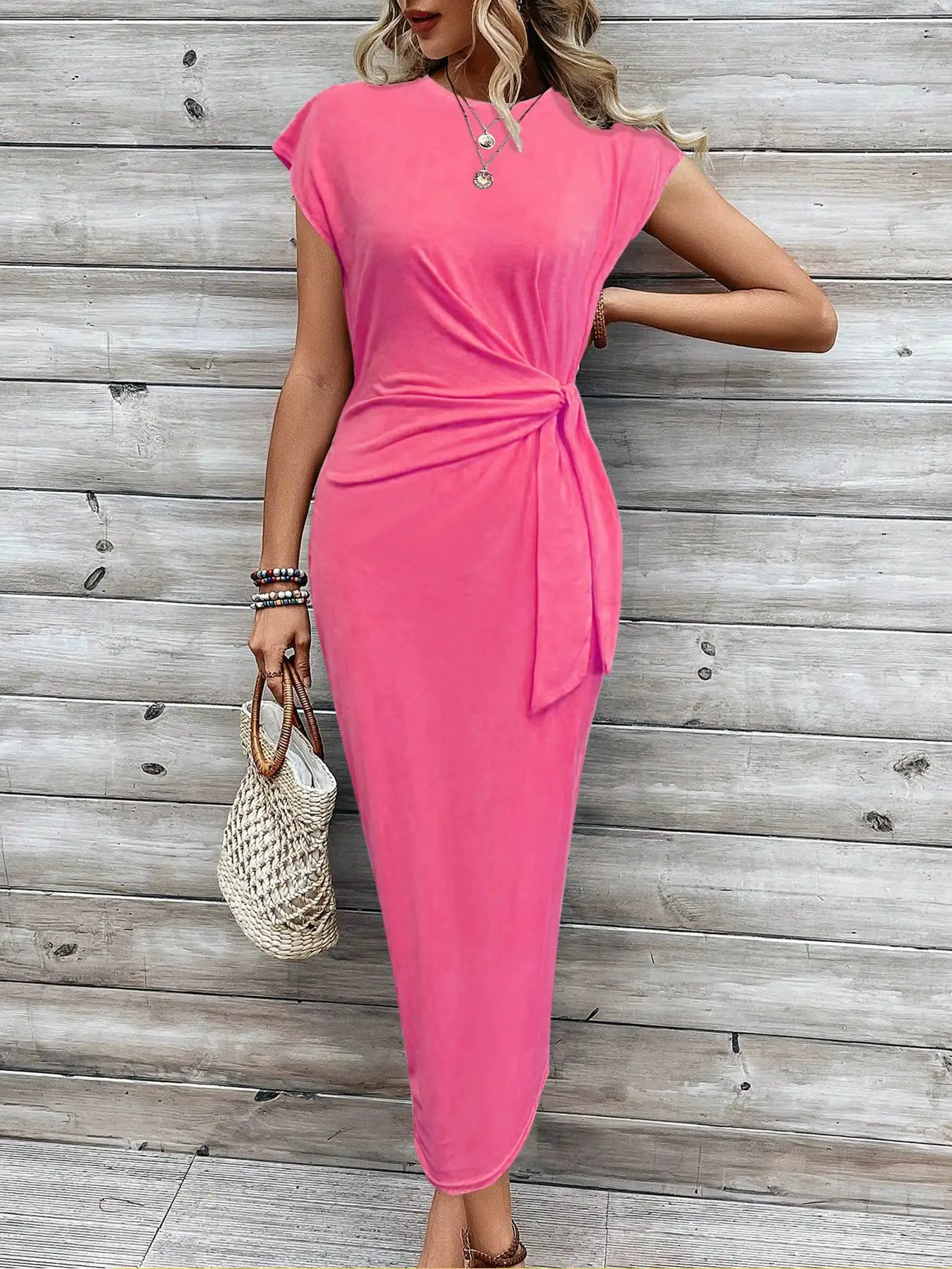 Women's Yellow Waist Tie Dress Summer Wear - Image 14