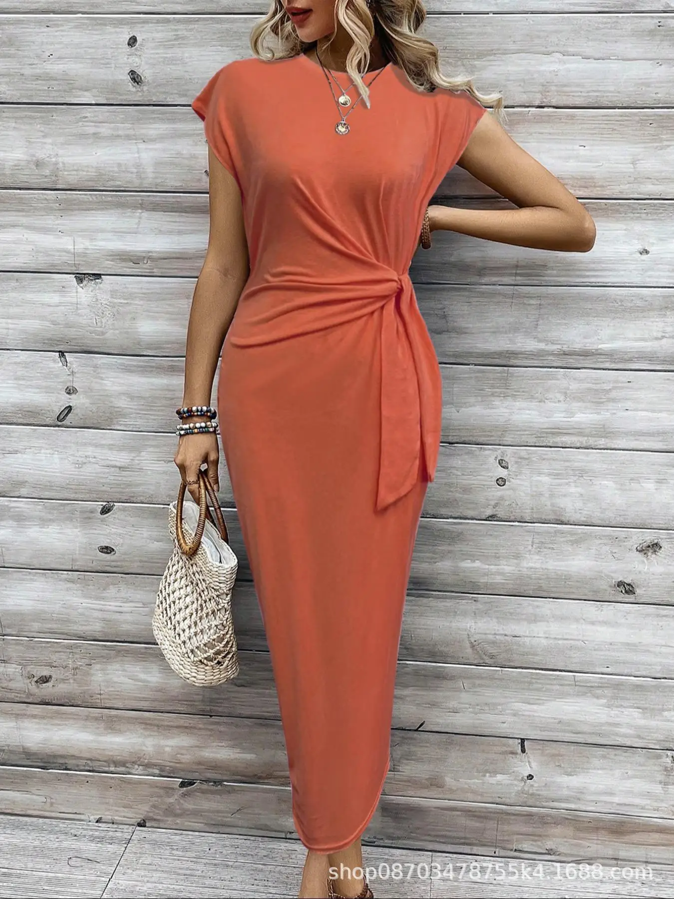 Women's Yellow Waist Tie Dress Summer Wear - Image 21