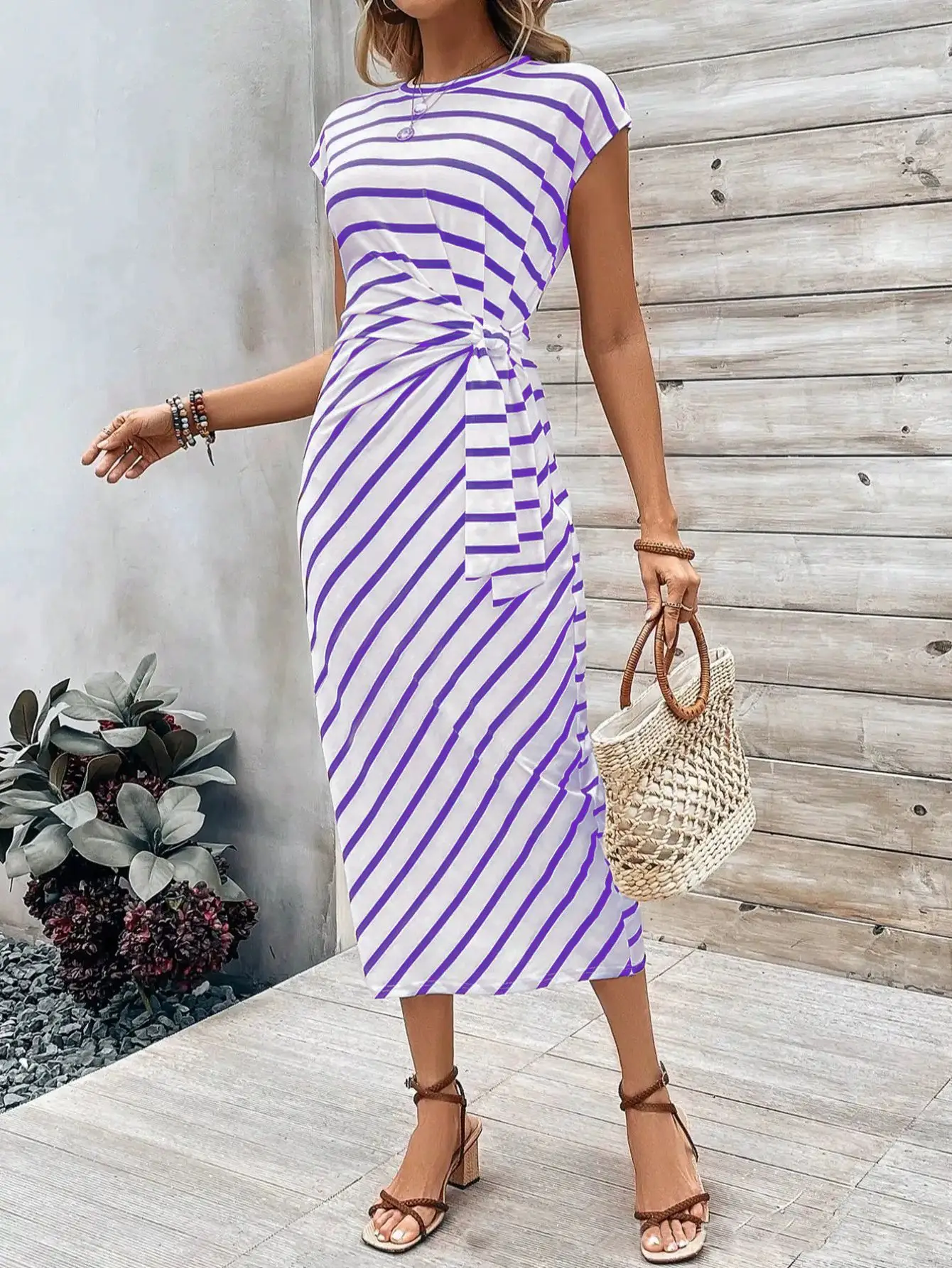 Women's Yellow Waist Tie Dress Summer Wear - Image 27
