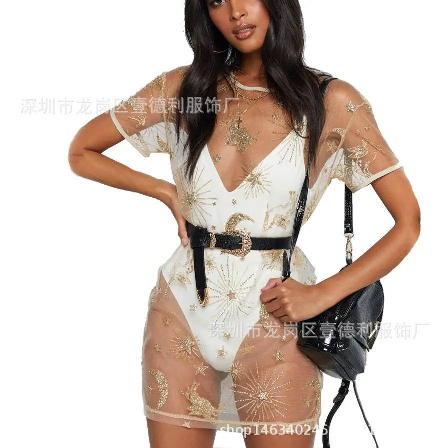 2021 Export Sexy See-Through Mesh Skirt Sunscreen T-Shirt for Women - Image 6