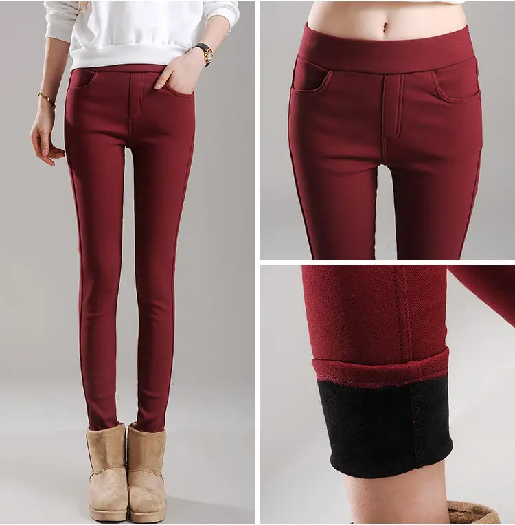 Women Fleece Lined Tight Fitting Pencil Pants Autumn Winter Warm Trousers — feature 13