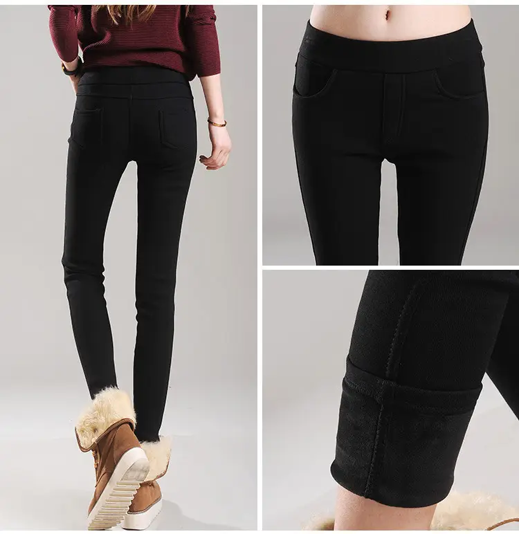 Women Fleece Lined Tight Fitting Pencil Pants Autumn Winter Warm Trousers — feature 17