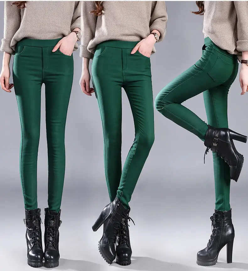 Women Fleece Lined Tight Fitting Pencil Pants Autumn Winter Warm Trousers — feature 21