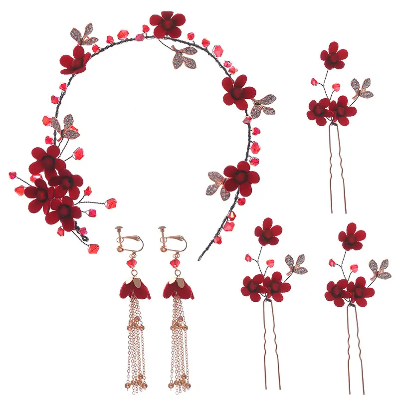 Red Floral Hair Accessories for Weddings and Parties