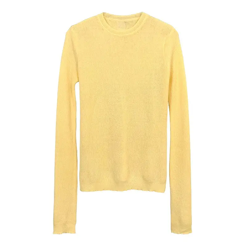 Mint Knit Long Sleeve Women's T-Shirt with Lace Trim - Image 9