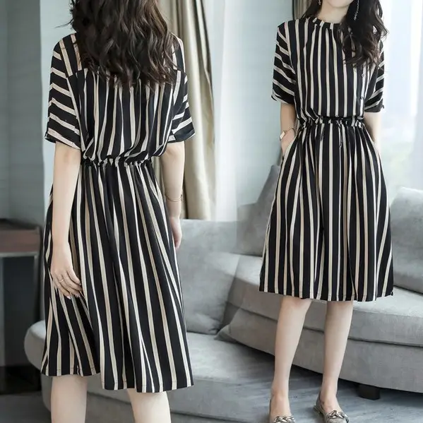 2021 Plus Size Striped Skirt Dress Women Spring Summer Elegant Korean Style - Image 6