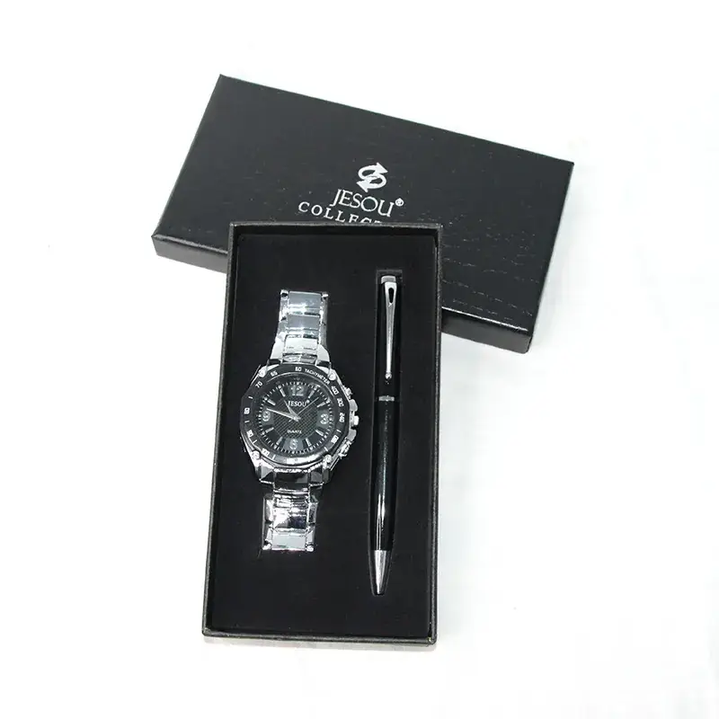 Men's Quartz Watch with Pen Set for Business Suit