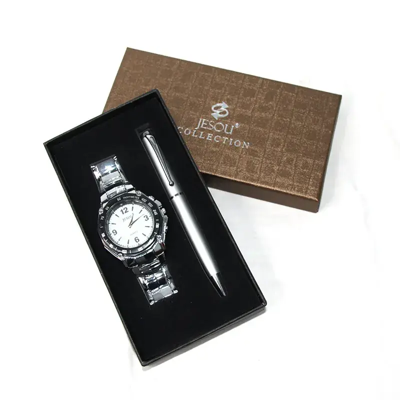 Men's Quartz Watch with Pen Set for Business Suit