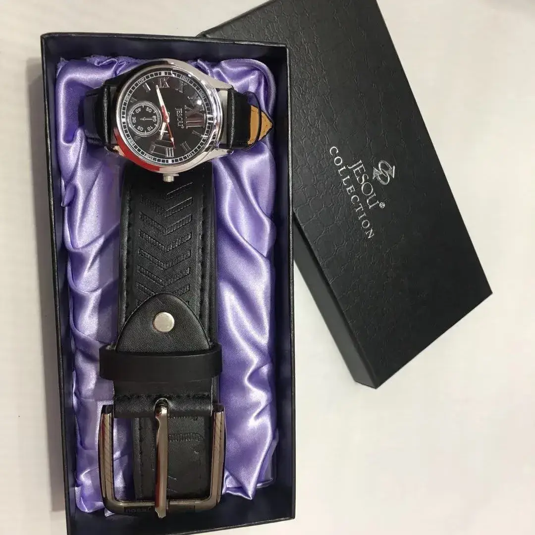 Men's Quartz Watch Set with Belt & Display