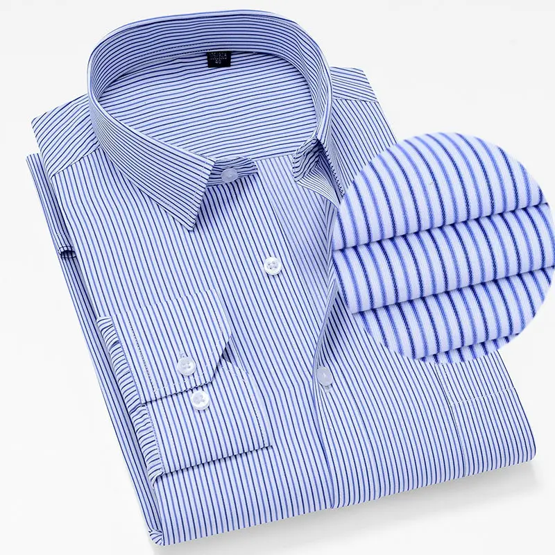 Men Blue Checkered Long Sleeve Shirt for Elderly Middle-aged Menswear