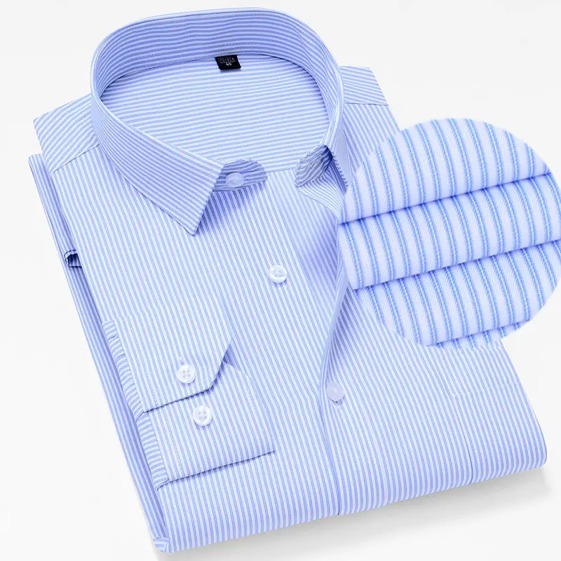 Men Blue Checkered Long Sleeve Shirt for Elderly Middle-aged Menswear