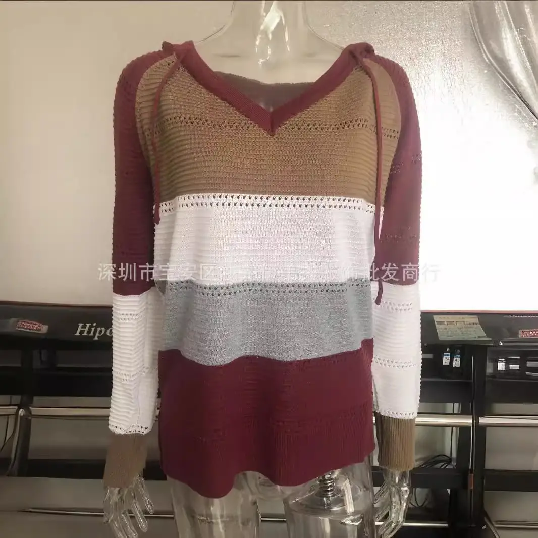 Women's Knitted Hoodie Long Sleeve Striped Colorful
