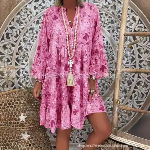 Pink Ruffled V-Neck Plus Size Dress Multi-Color - Image 22