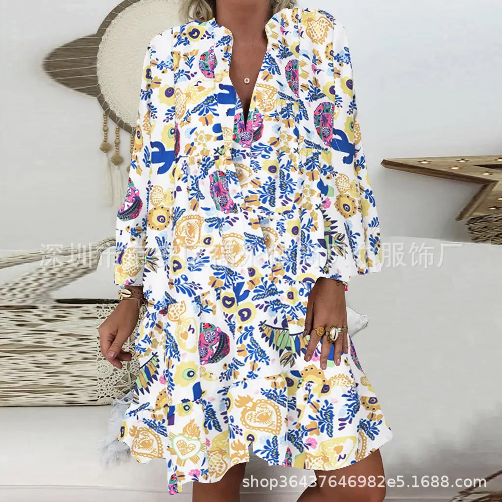 Pink Ruffled V-Neck Plus Size Dress Multi-Color - Image 23