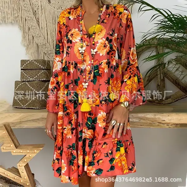 Pink Ruffled V-Neck Plus Size Dress Multi-Color - Image 10