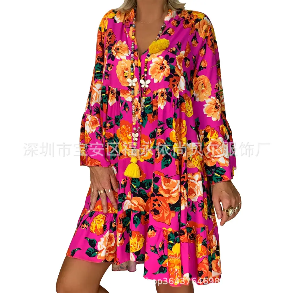Pink Ruffled V-Neck Plus Size Dress Multi-Color - Image 11