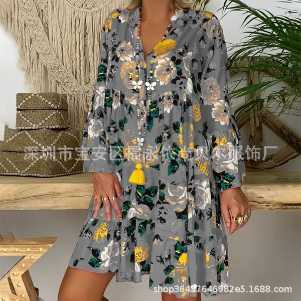 Pink Ruffled V-Neck Plus Size Dress Multi-Color - Image 12
