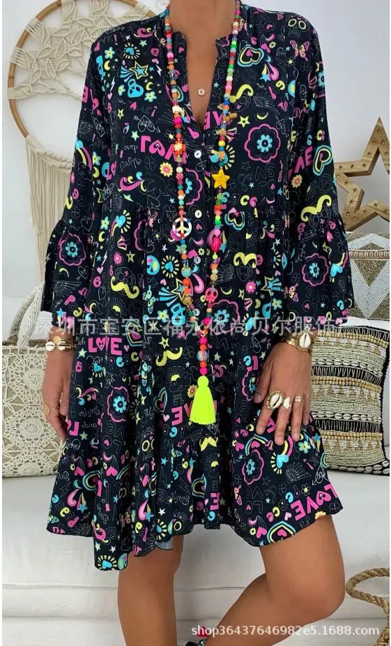 Pink Ruffled V-Neck Plus Size Dress Multi-Color - Image 3