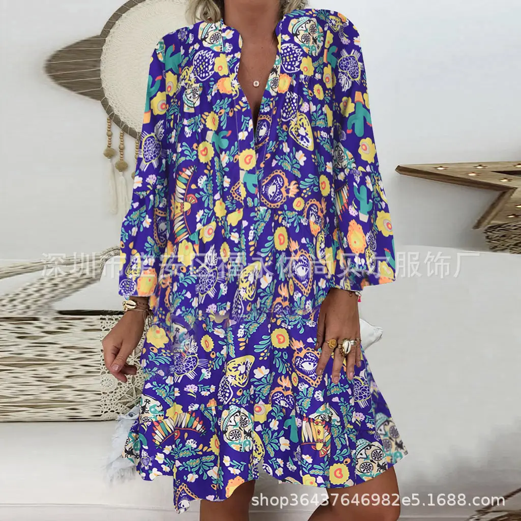 Pink Ruffled V-Neck Plus Size Dress Multi-Color - Image 4