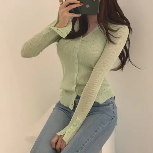 Mint Green Knit Button Cardigan for Women - Image 6