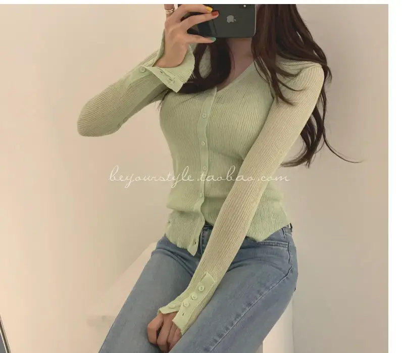 Mint Green Knit Button Cardigan for Women — feature 3