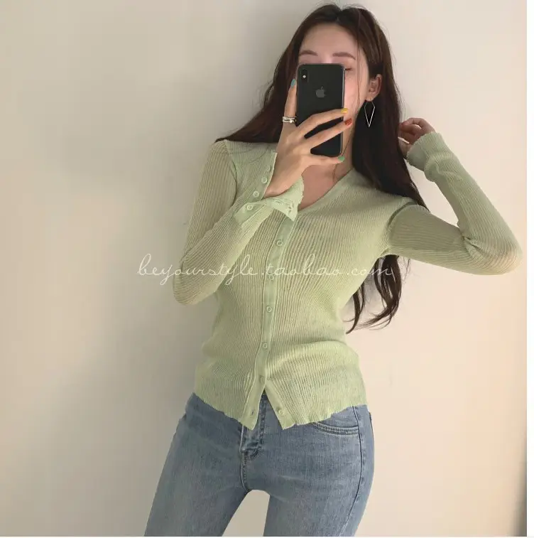 Mint Green Knit Button Cardigan for Women — feature 5