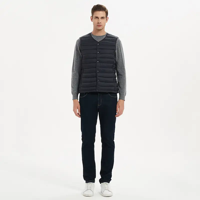 Men Sleeveless Down Cotton Vest Navy Blue Winter Innerwear - Image 10