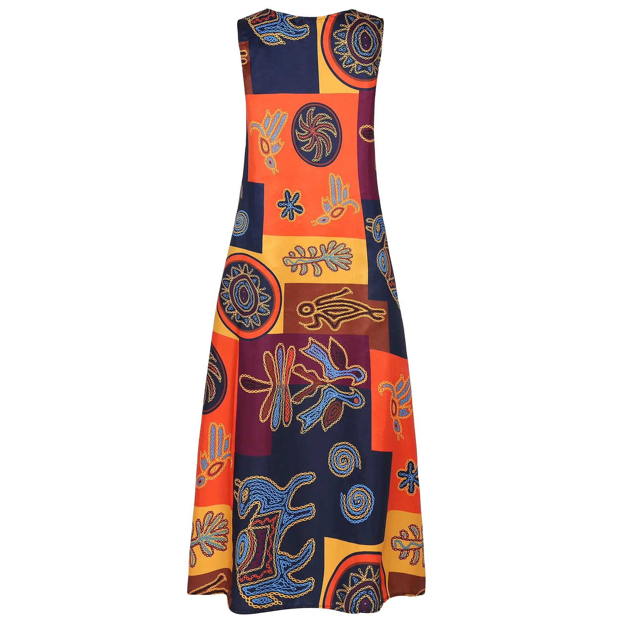 Women Sleeveless Printed V-Neck Dress Color Block — feature 13