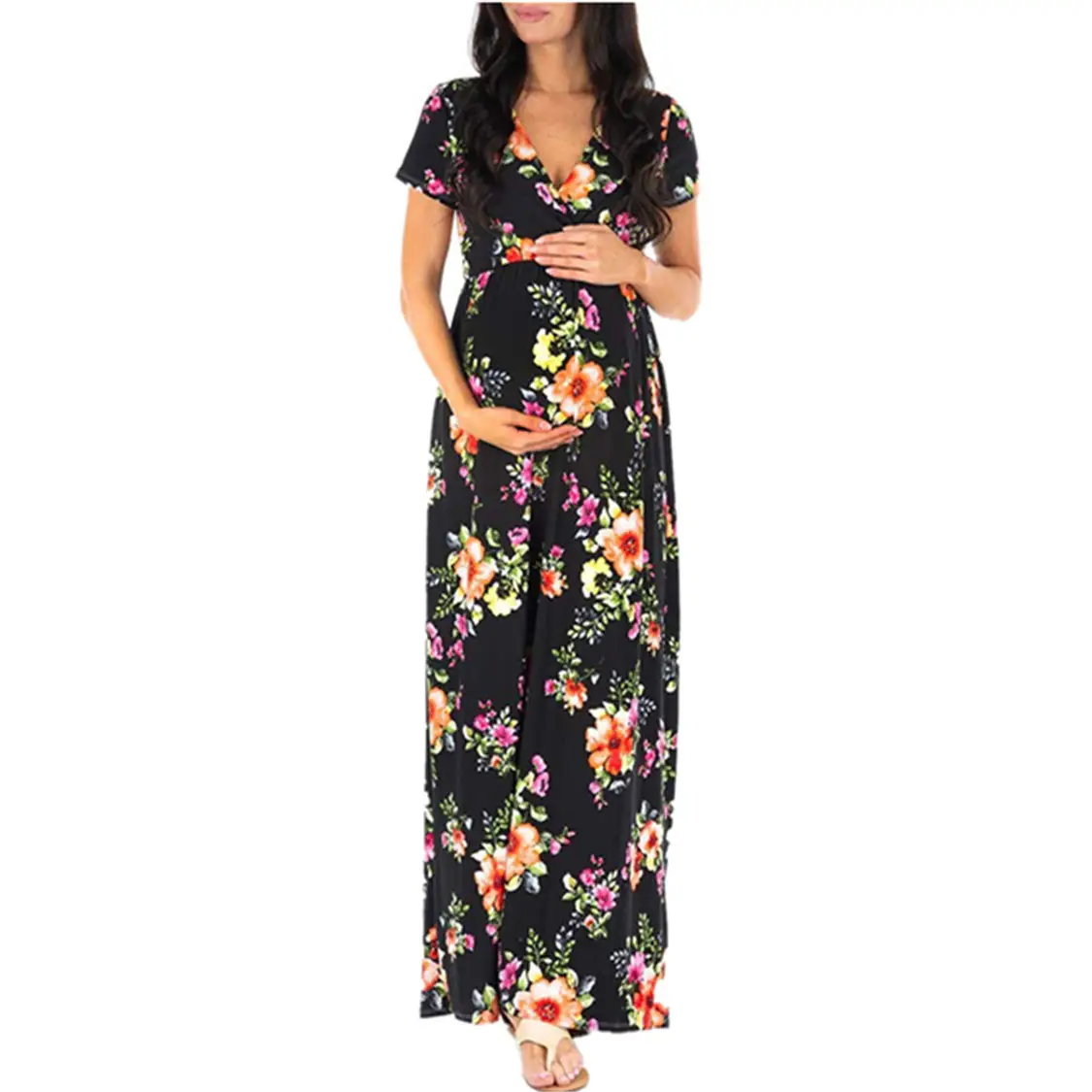 Pregnant Women Floral Cross V Neck Dress - Image 5