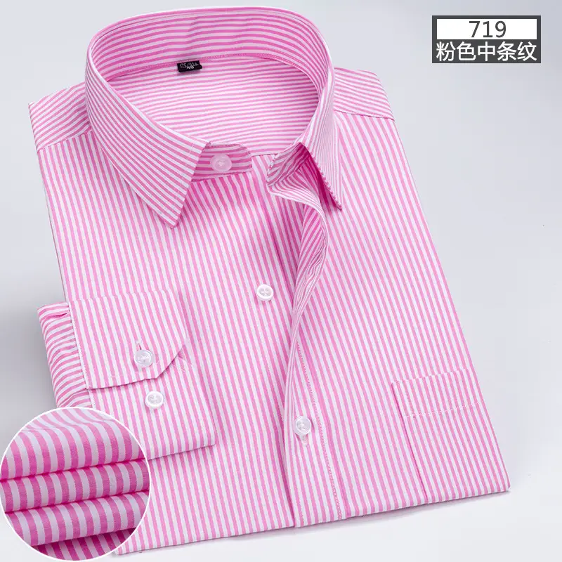 Men Pink Striped Long Sleeve Shirt with Embroidered Logo - Image 13