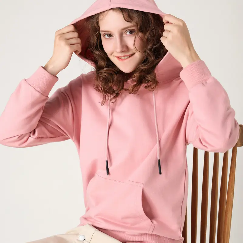 Women Long Sleeve Hooded Sweatshirt Beige Cotton Winter Warm - Image 11