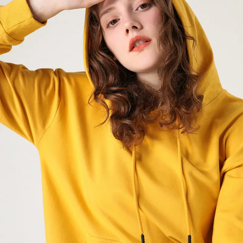 Women Long Sleeve Hooded Sweatshirt Beige Cotton Winter Warm - Image 12