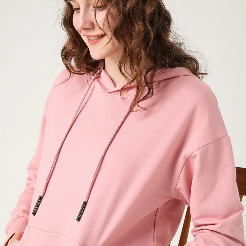 Women Long Sleeve Hooded Sweatshirt Beige Cotton Winter Warm - Image 13
