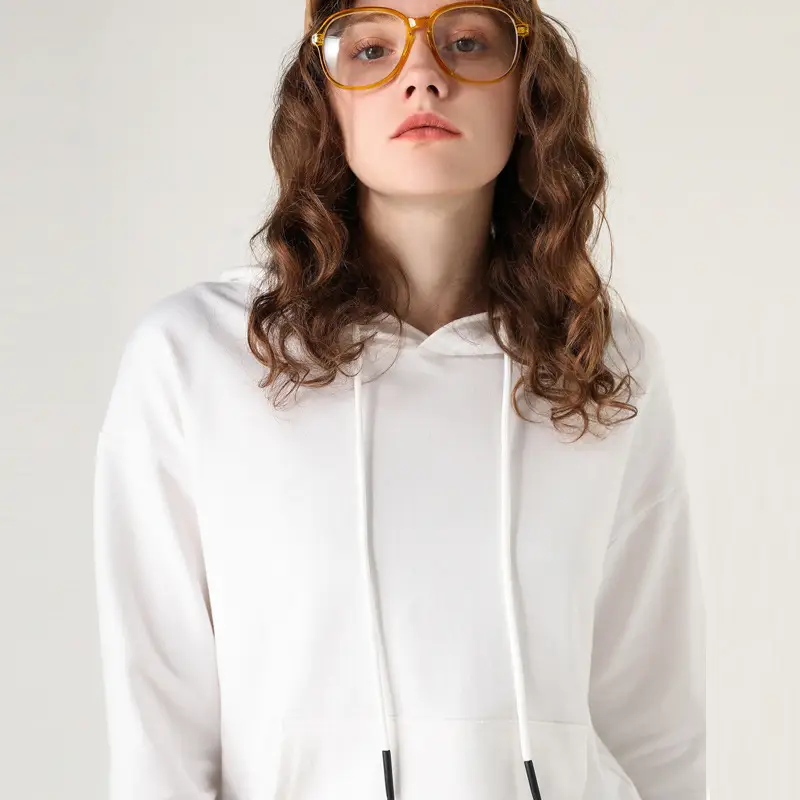 Women Long Sleeve Hooded Sweatshirt Beige Cotton Winter Warm - Image 14