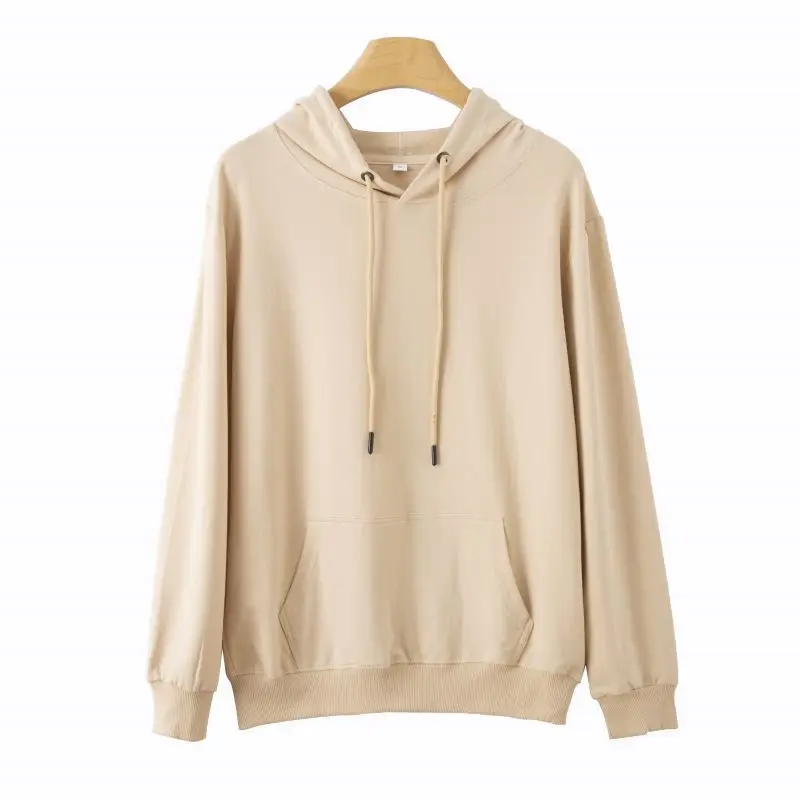 Women Long Sleeve Hooded Sweatshirt Beige Cotton Winter Warm - Image 9