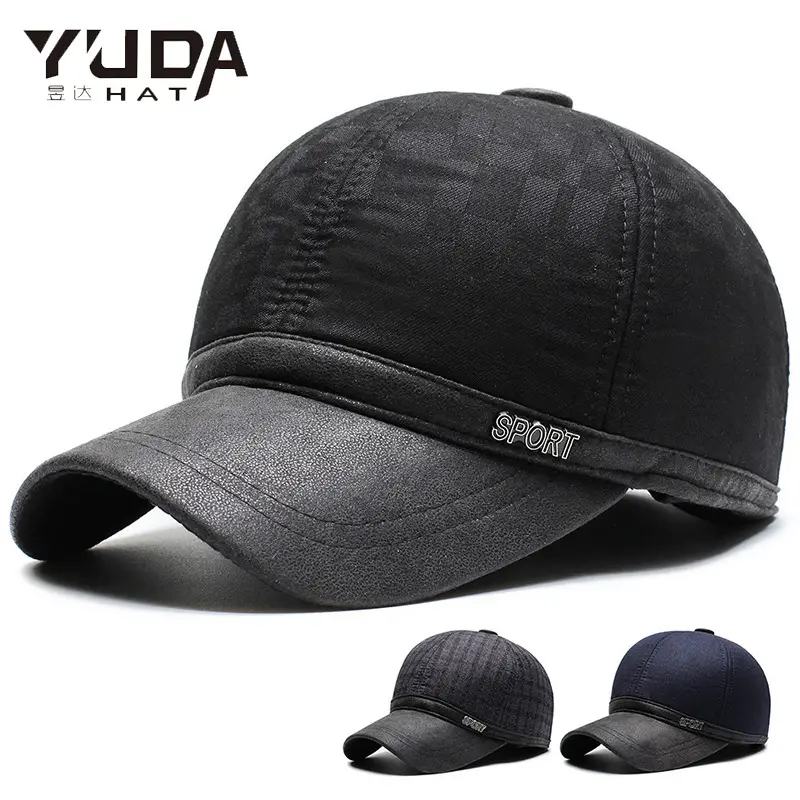 Men's Winter Baseball Cap Blue Grey Soft Ear Protection - Image 3