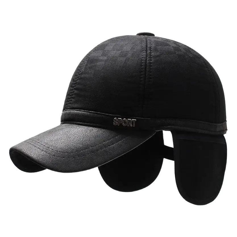 Men's Winter Baseball Cap Blue Grey Soft Ear Protection