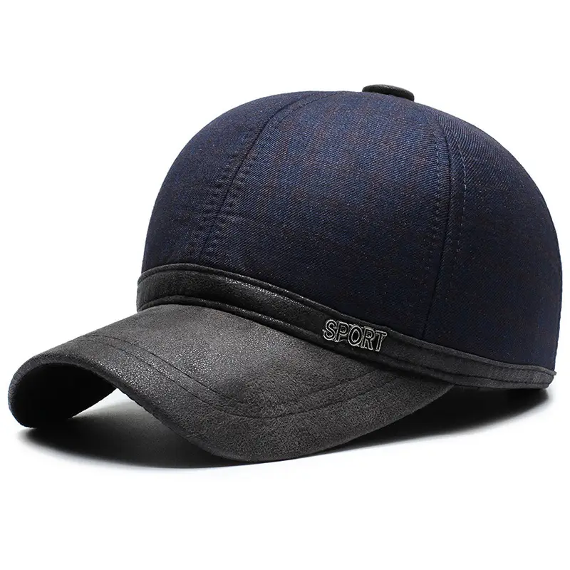 Men's Winter Baseball Cap Blue Grey Soft Ear Protection - Image 2