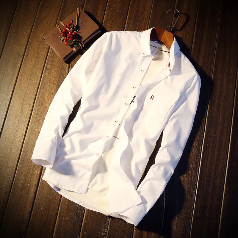 Men's White Slim Fit Long Sleeve Shirt with Button Front - Image 9