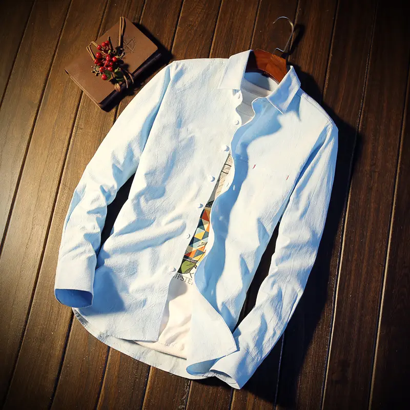 Men's White Slim Fit Long Sleeve Shirt with Button Front - Image 3
