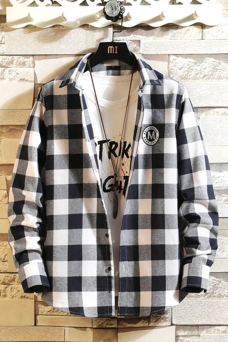 Men's Black White Plaid Jacket Short Sleeve Casual Wear - Image 9