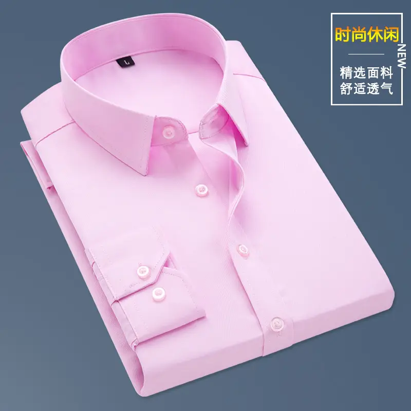 Men's Pink Long Sleeve Shirt Solid Color 2021 - Image 8