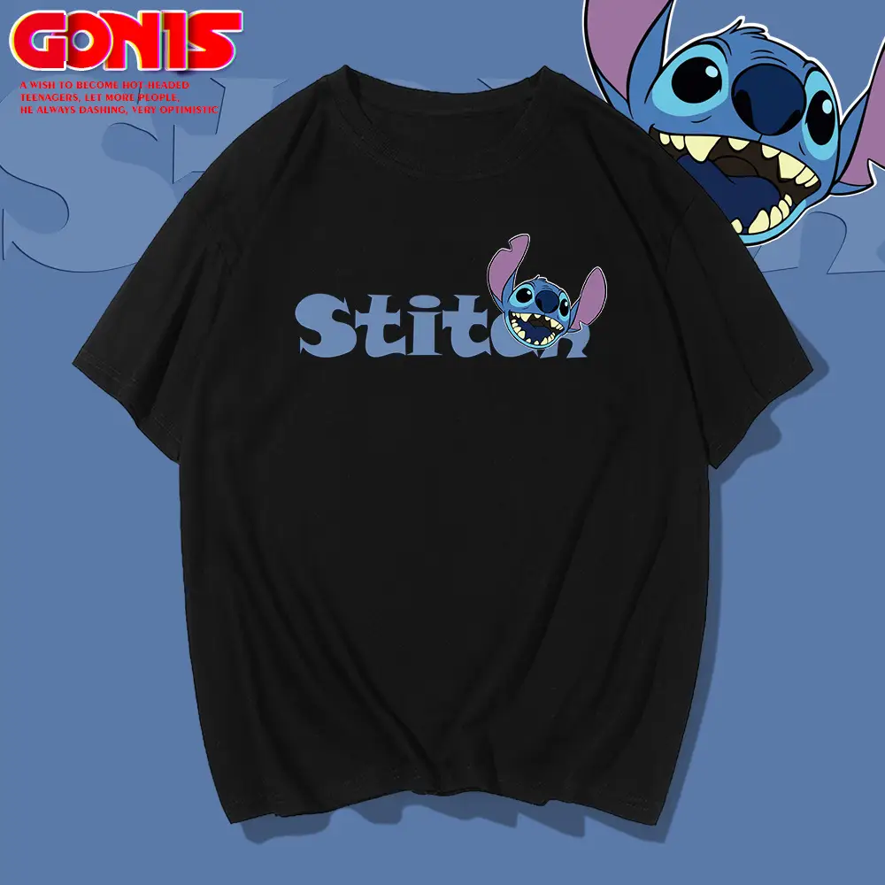 Men Stitch Anime T-Shirt Red Loose Cotton Summer - Image 9