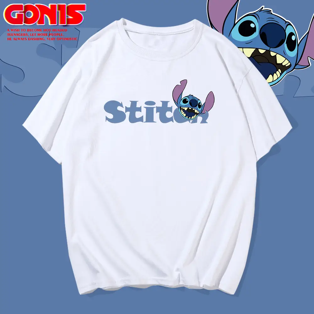 Men Stitch Anime T-Shirt Red Loose Cotton Summer - Image 10