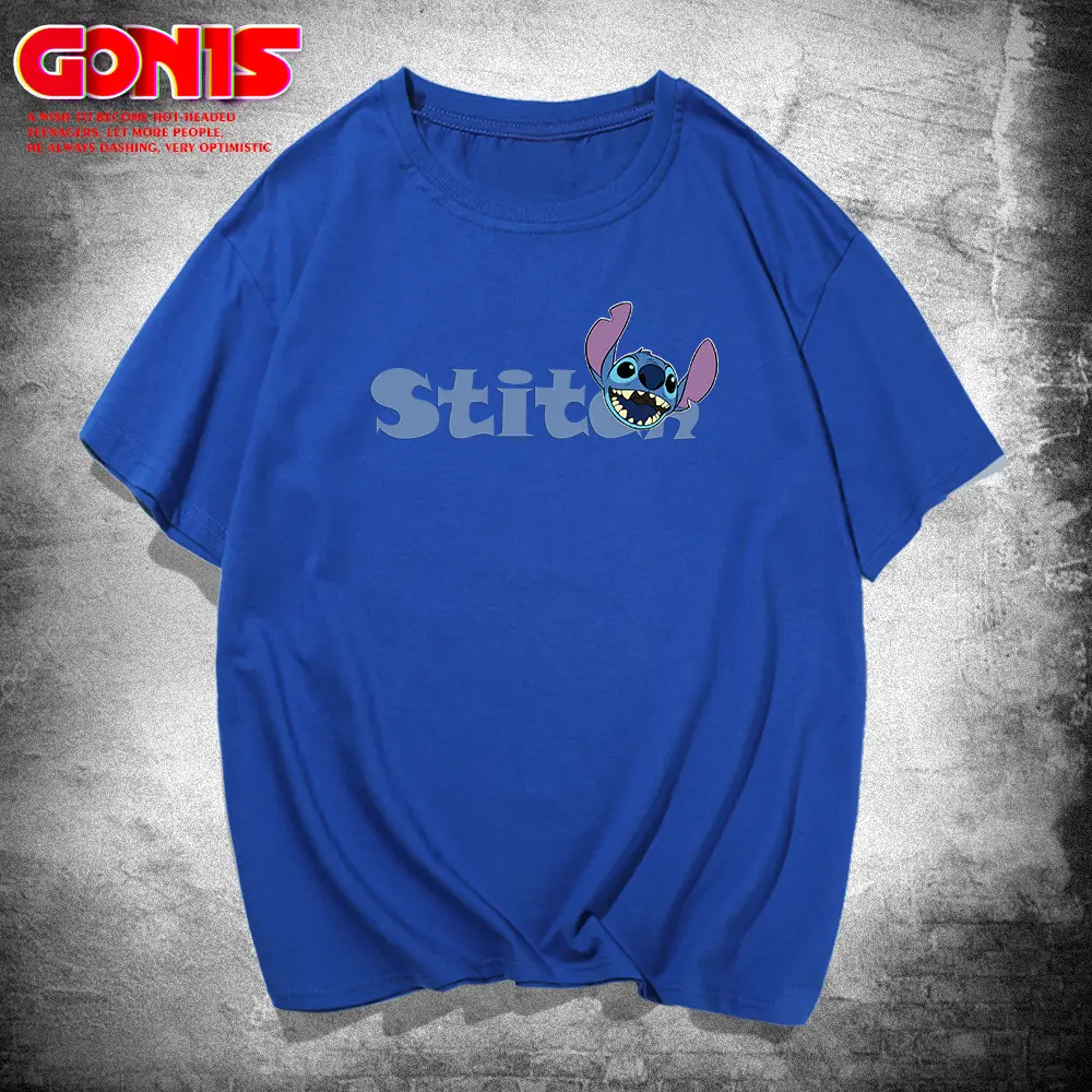 Men Stitch Anime T-Shirt Red Loose Cotton Summer - Image 5
